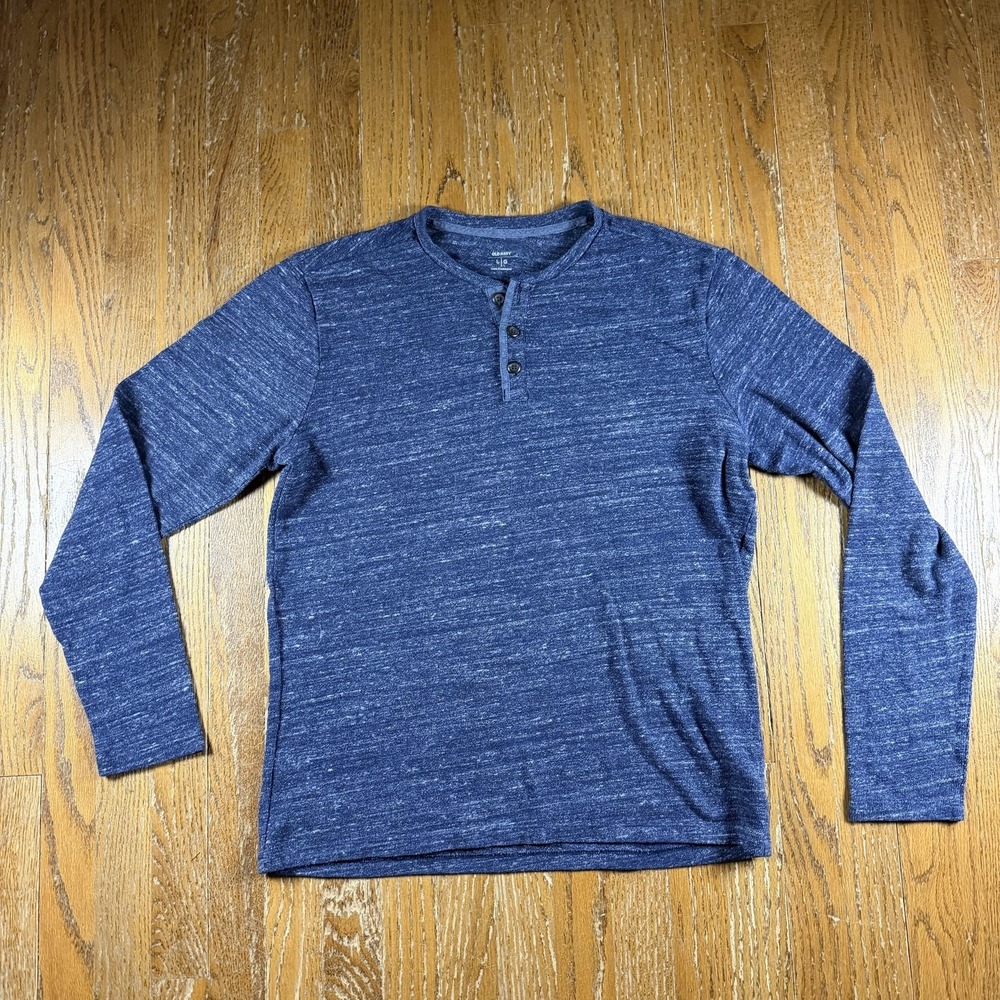 Old Navy Shirt Mens Large Blue Heather Henley Long Sleeve Tagless Jersey Knit